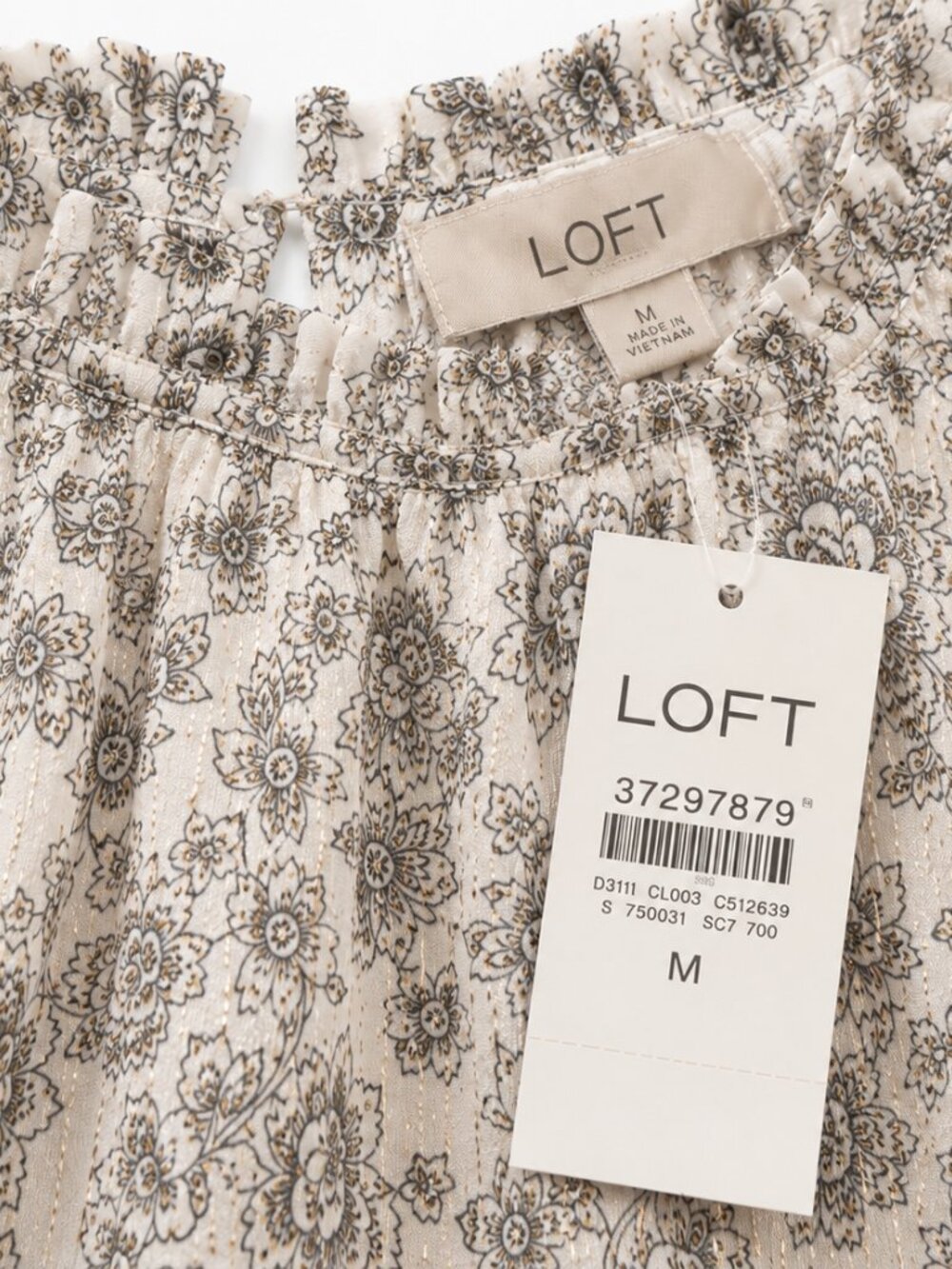 NWT LOFT Floral Flutter Sleeve Blouse Ivory Gray Gold Clip Dot 🌸Item #1002 - Picture 3 of 9